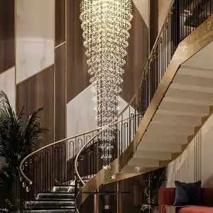 Modern Luxury Aluminum Customized Pendant Light Stair extra Long Crystal Chandelier Over Stairs