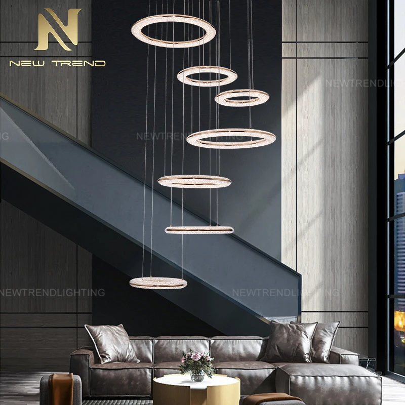 LC9880 Indoor Decoration Round Pendant Light Living Dining Room Restaurant Staircase Home Villa Acrylic Ceiling LED Ring Chandelier
