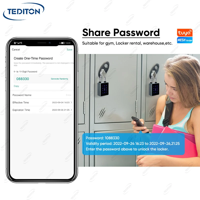 Lockers Padlock Lock Waterproof Security Keyless Pin Code Card Key Combination Portable Smart App Padlock