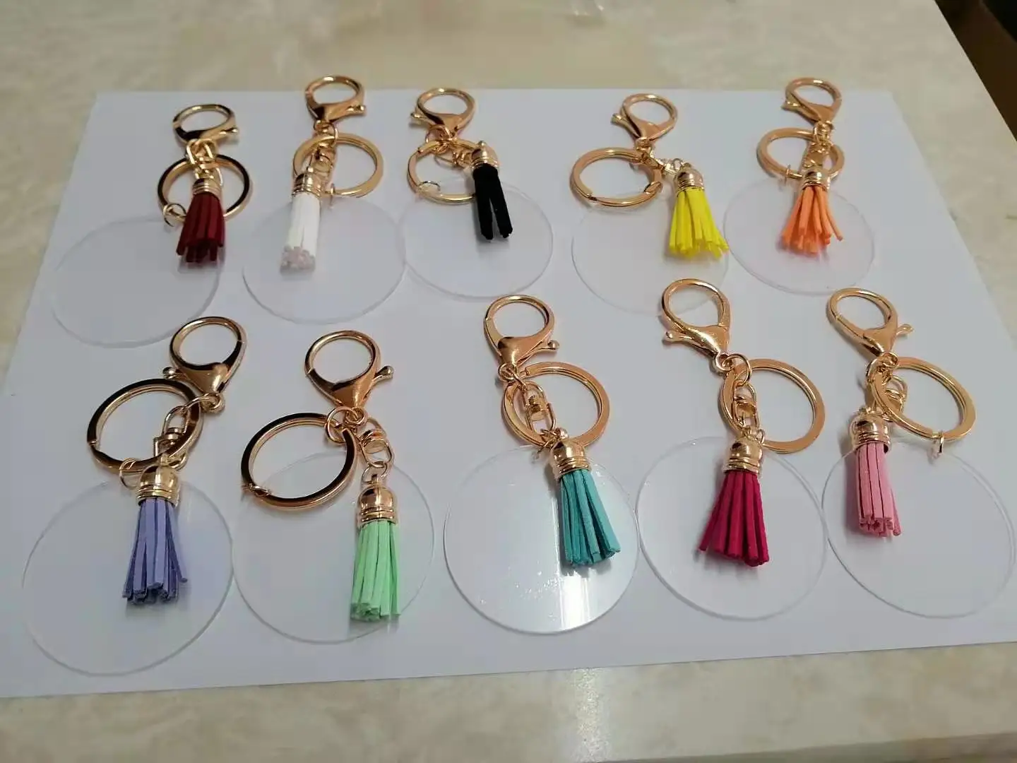 Acrylic Clear Round Keychain With Tassels Lobster Circle Monogram Gold