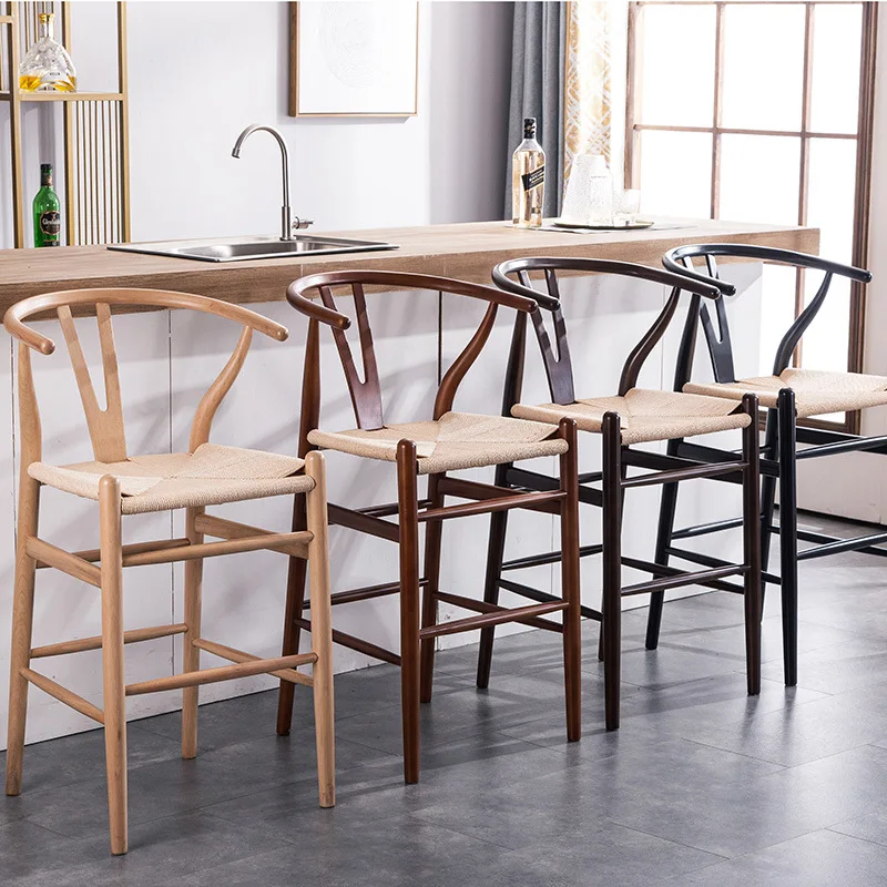 Rattan Counter High Wishbone Y Bar Stool Nature Color Dining Kitchen