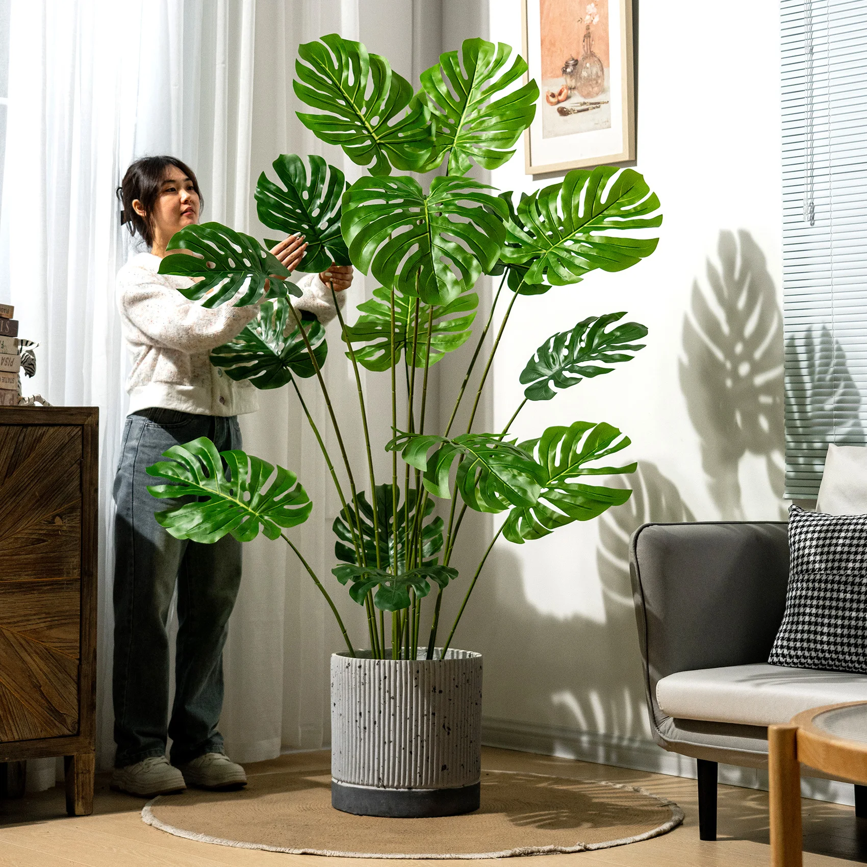 Monstera Deliciosa Artificial Indoor/Outdoor Green Grass Tree Big PE Plastic Faux Design for Home Easter Occasions Office