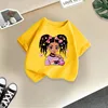 Yellow curly little girl short sleeves