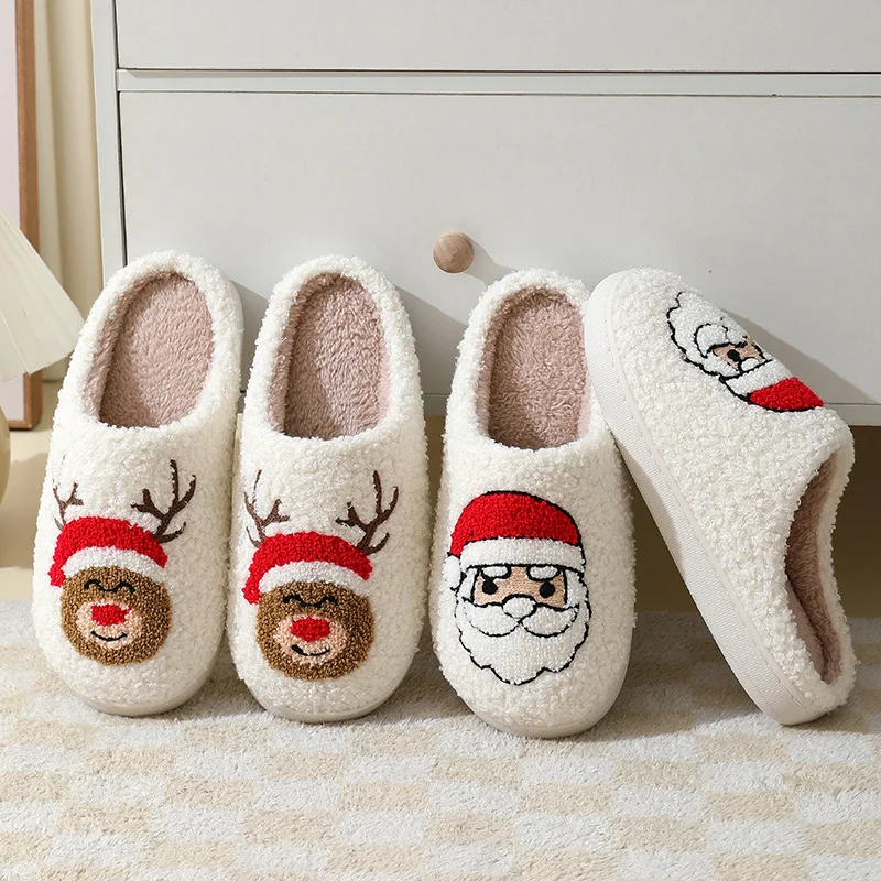 Custom Cute Cartoon Santa Claus Plush Cotton Slippers Soft Indoor