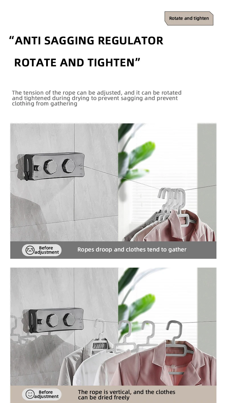 5.1m ABS Laundry Balcony Shrinkable Outdoor Double Single Washing Storage Drying Lines Clothesline Retractable Rope