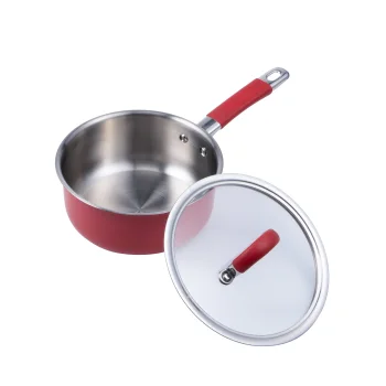 18cm Stainless Steel Cooking Pan Saucepan with SS Lid Kitchen Red Milk Pan