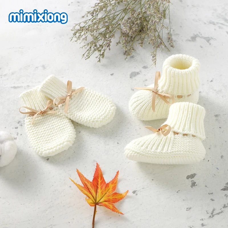 Mimixiong, оптовая продажа, трикотажная обувь для новорожденных, детские перчатки, однотонные теплые зимние перчатки для мальчиков и девочек
