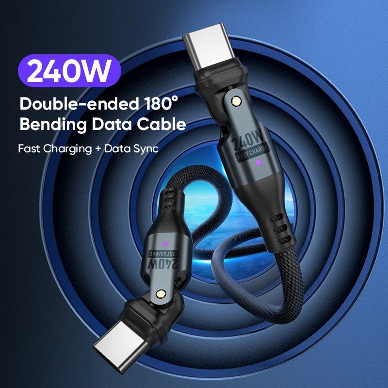 48V/5A Fast Charging Type-C Cable | Pd 240w USB C to Type C Phone Laptop Quick Charger Cable 180 Bending