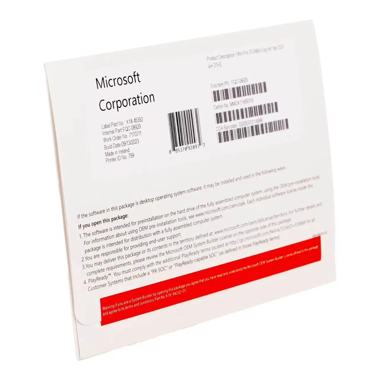 Microsoft Windows 10 Pro Key Full Package DVD 1 Set=5 Pcs Multi-language Windows 10 Pro Dsp Windows 10 Pro DVD