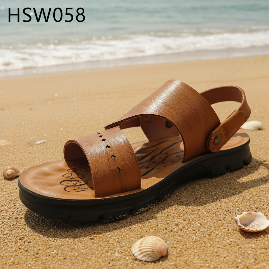 ZYF,Egypt Market Popular Wide-toe Brown Beach Shoes for Sale Massage Large Size Slide Sandals with Adjustable Straps HSW058