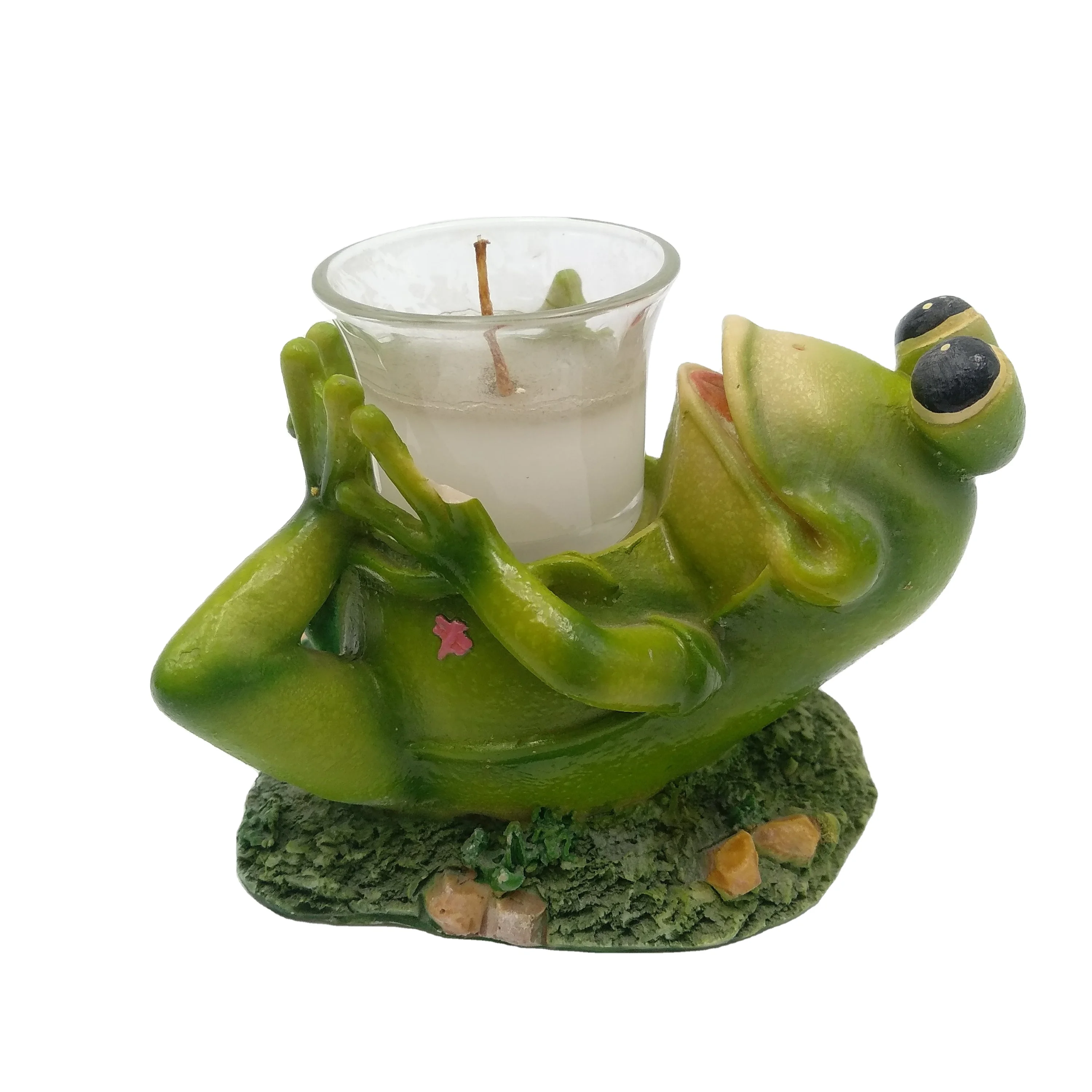 Folk Art Resin Frog Figurine Holding A Candlestick For Home Decoration ...