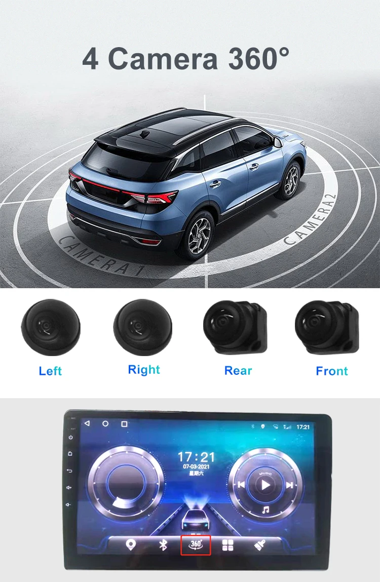 360 Panoramic Camera AHD 720P  1080P Full Color Image Bird View Left Right Front Rear Cameras For Car GPS Stereo Radio Player