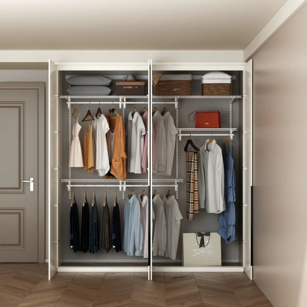CLOSETART Easy Clean Adjustable Modern 8FT Foldable Metal Shelf Rod Home Organizer Classic Wardrobe Shelving Solution Option