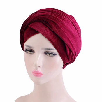 Wholesale Fashion Vintage Velvet Luxury Multi Usage African Women Head Wrap Turban Hijab Scarf