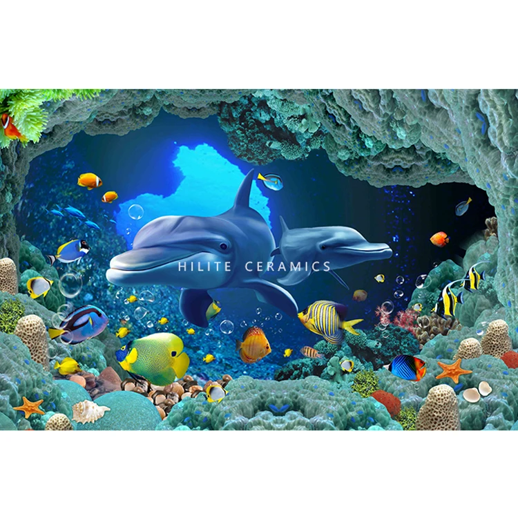 Customized Background 3D Ocean Fish Look Floor Tiles Living Room