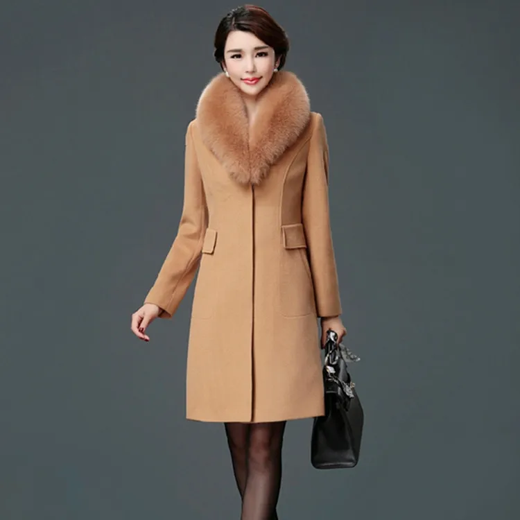 アウター ジャケット feminine fur collar long coat black | labiela.com