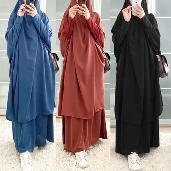 2024 new Muslim hot-selling Plain Color Nida Prayer clothes french 2 pieces Batwing Sleeve jilbab