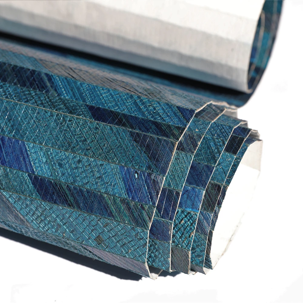 Mywind Natural Free Sample Blue Color Banana Leaf Water Hyacinth Wallpaper Wallcovering for Home Hotel Decor