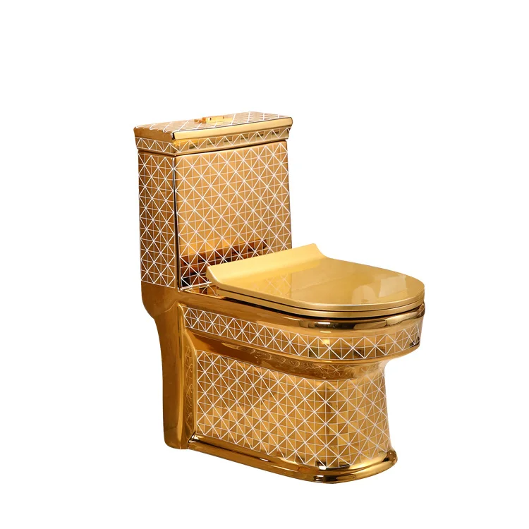 Modern Gold-Plated Two-Piece Ceramic Toilet Dual-Flush Floor Mounted for Home Hotel Use Trade Export Middle East India Pakistan