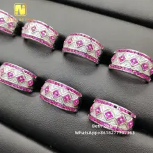 Fashion Pinky Rings 925 Sterling Silver Hip Hop Rings Pink CZ Diamond Engagement Rings For Men 18K Gold Plated