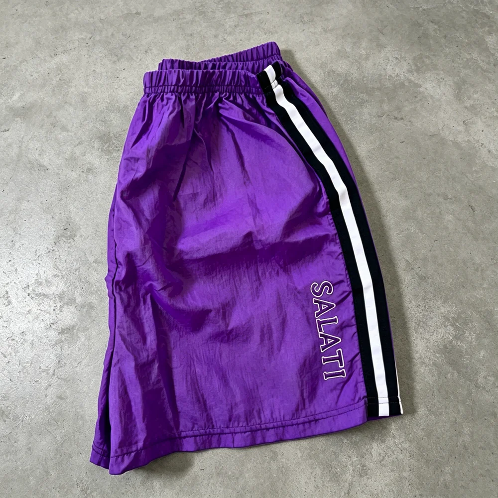 OEM ODM Men Elastic Waist Dual Side Stripes Breathable Beach Jogging Street Glossy Nylon Shorts gallery 2