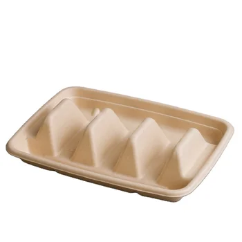 Disposable sugarcane pulp box with lid for containing Taco
