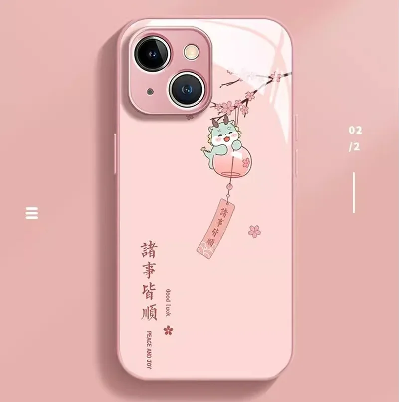 Happy Luck Bear Printing Glass PC TPU Mobile Phone Back Cover Case