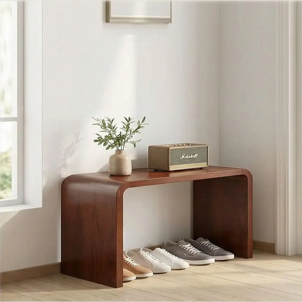 product walnut wood c shaped end table curved slide under couch side table sofa arm snack table for small spaces bedroom living room-6