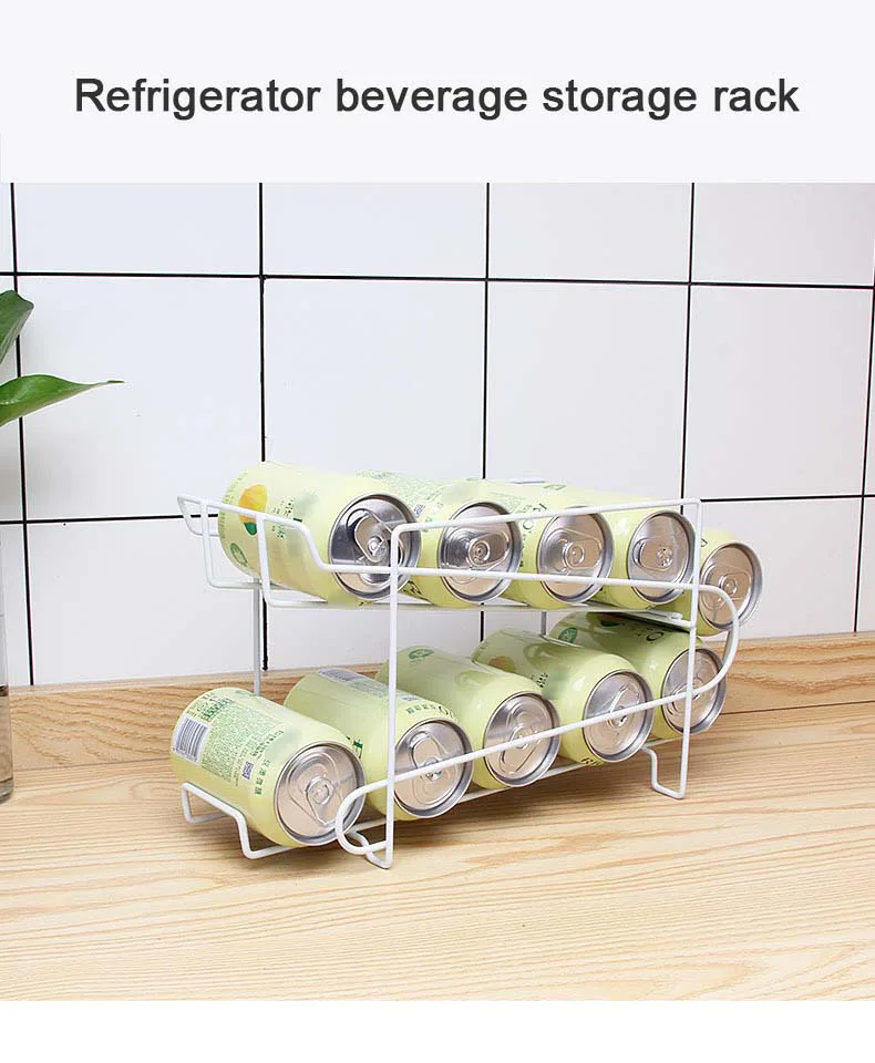 Dual Layer Rolling Can Dispenser Rack Metal Carbon Steel Storage for Beer & Soda for Kitchen Refrigerator Use