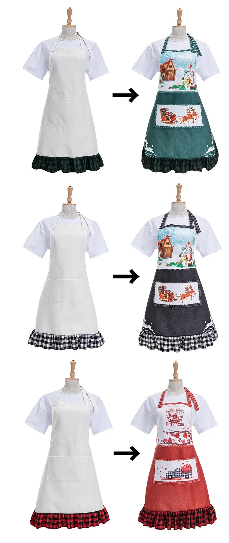 Sublimation Bib Apron Blank Kitchen Aprons With Pockets White Cooking