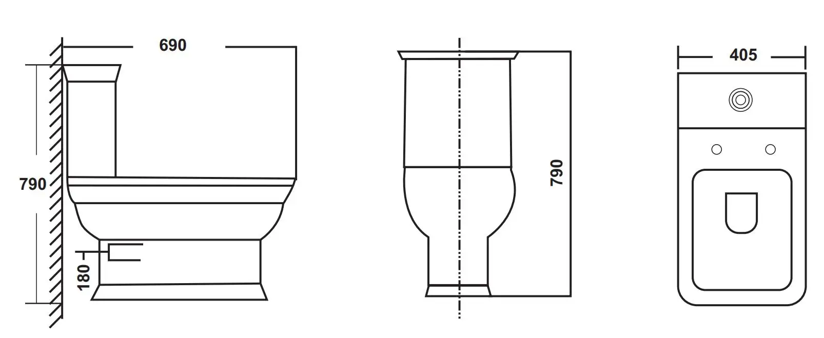 AIDI Classic Bathroom Ceramic Box Rim P-trap Square Shape Two Piece Toilet details