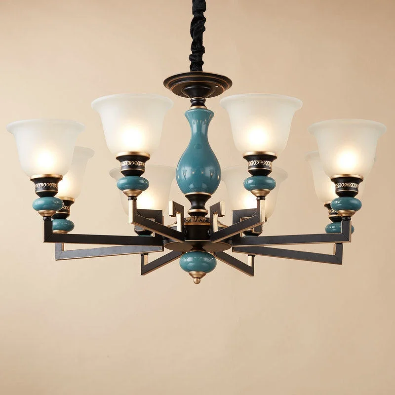 Lampu Gantung Bilik Tamu Gaya Amerika Gaya Eropah LED Kaca Berkelabu Ringkas Mewah Retro Moden Bertaraf Tinggi Anggun Sesuai