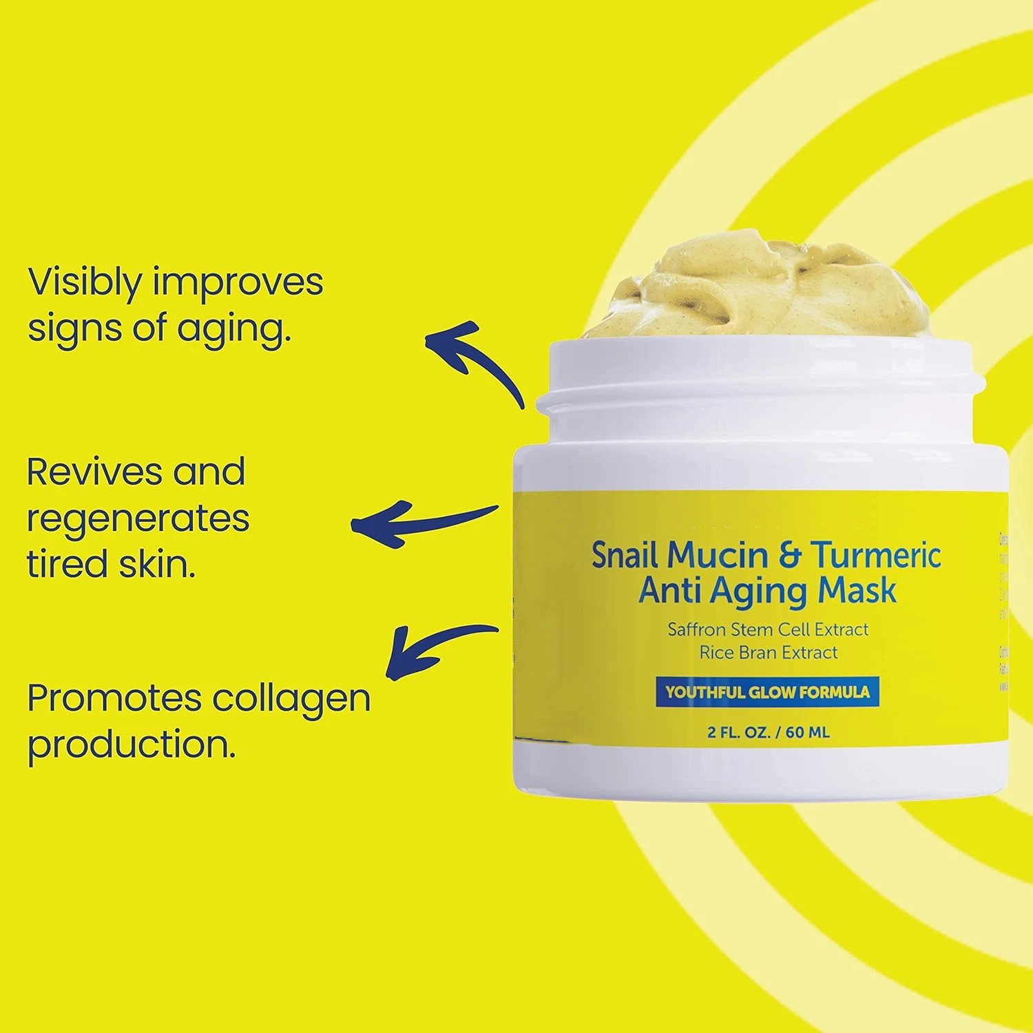 Private Label Snail Mucin Turmeric Face Mask Skin Care Beauty Anti Aging Facial Mask Cream with Saffron Stem Cell Extract