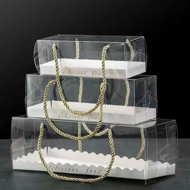 Clear Packing Long Large Swiss Roll Cake Box Custom Printed PET Bakery Packing Dessert Packaging Clear Pastry Box for Cookies