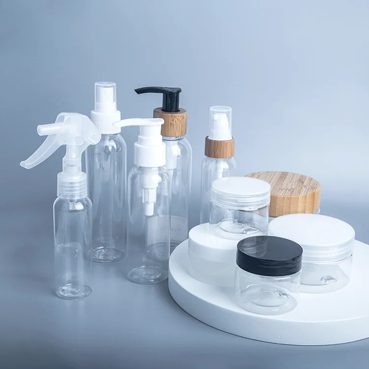 Shampoo Bottles Empty 100ml 250ml 300ml 500ml Clear PET Plastic Container with Trigger Spray Disc Cap Hair Oil Lotion Bottle