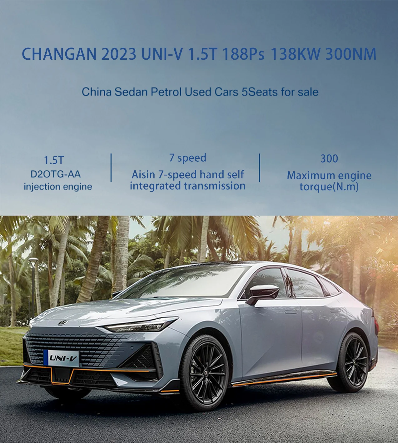 2023 Cost-effective Fuel Vehicle Changan UNI-V 1.5T 188HP L4 Cheap Price Gasoline Car Changan UNI-V For Sale changan uni-v details