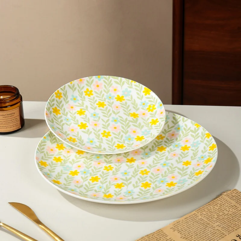 product wholesale porcelain round shape serving wedding party plate dinnerware flower pattern design porcelain ceramic dinner set-5