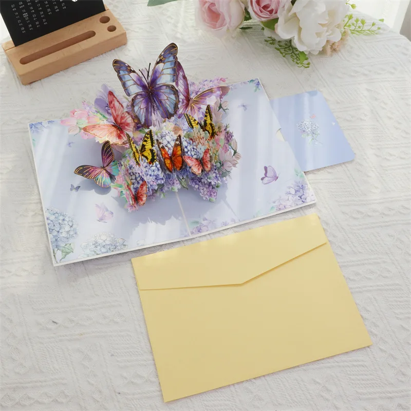 Biglietto Di Auguri 3D Pop-up – 15x20 Cm, Farfalle E Fiori, Per Compleanno, San Valentino, Festa Della Mamma