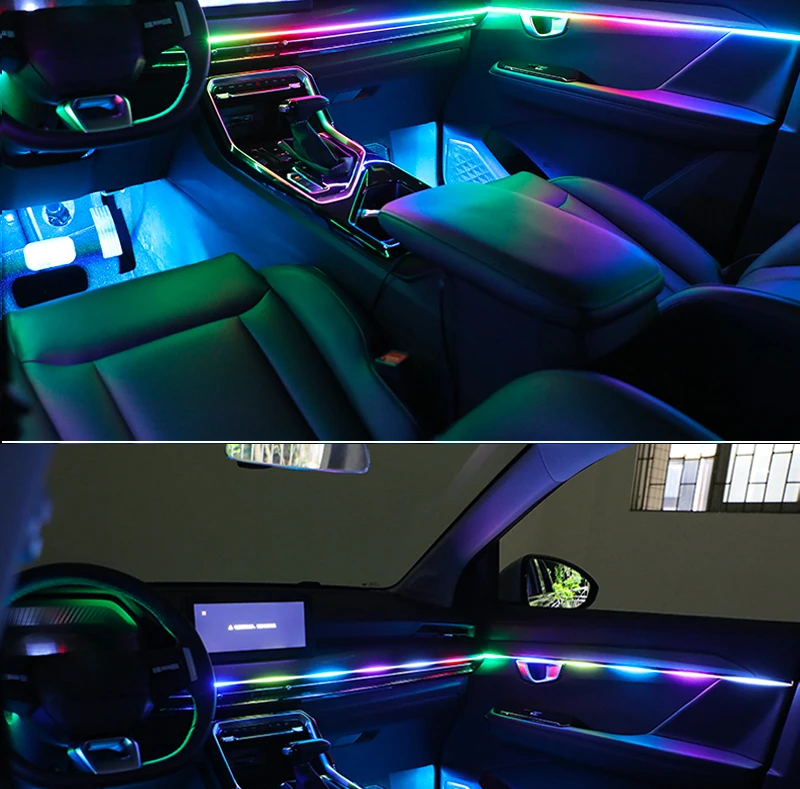 18 In 1 Full Color Neon Car Ambient Lighting Rgb 64 Universal Led Interior Fiber Acrylic Strip