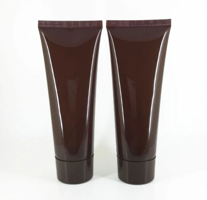 50ml 100ml 150ml PE Plastic Matt Shiny Brown Matt Brown White Cream Soft Tube Cleanser Tube Hand Lotion Tube with Black Flip Lid