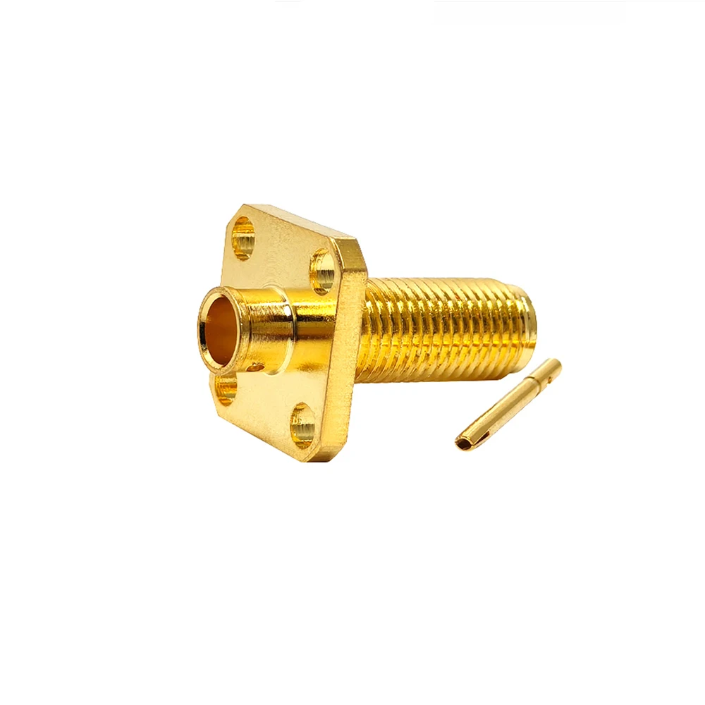SMA Female Connector 4 Hole Flange Bulkhead for RG402 0.141'' Semi-Rigid Cable 50 Ohm Solder Coaxial Connector SMA-KFB3