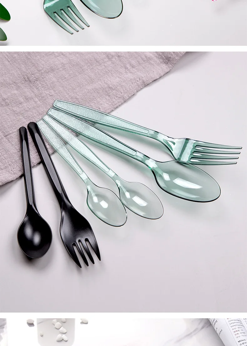 Disposable plastic knife, fork and spoon Thickened fruit salad spoon and fork Takeaway Western food knife, fork and spoon factory