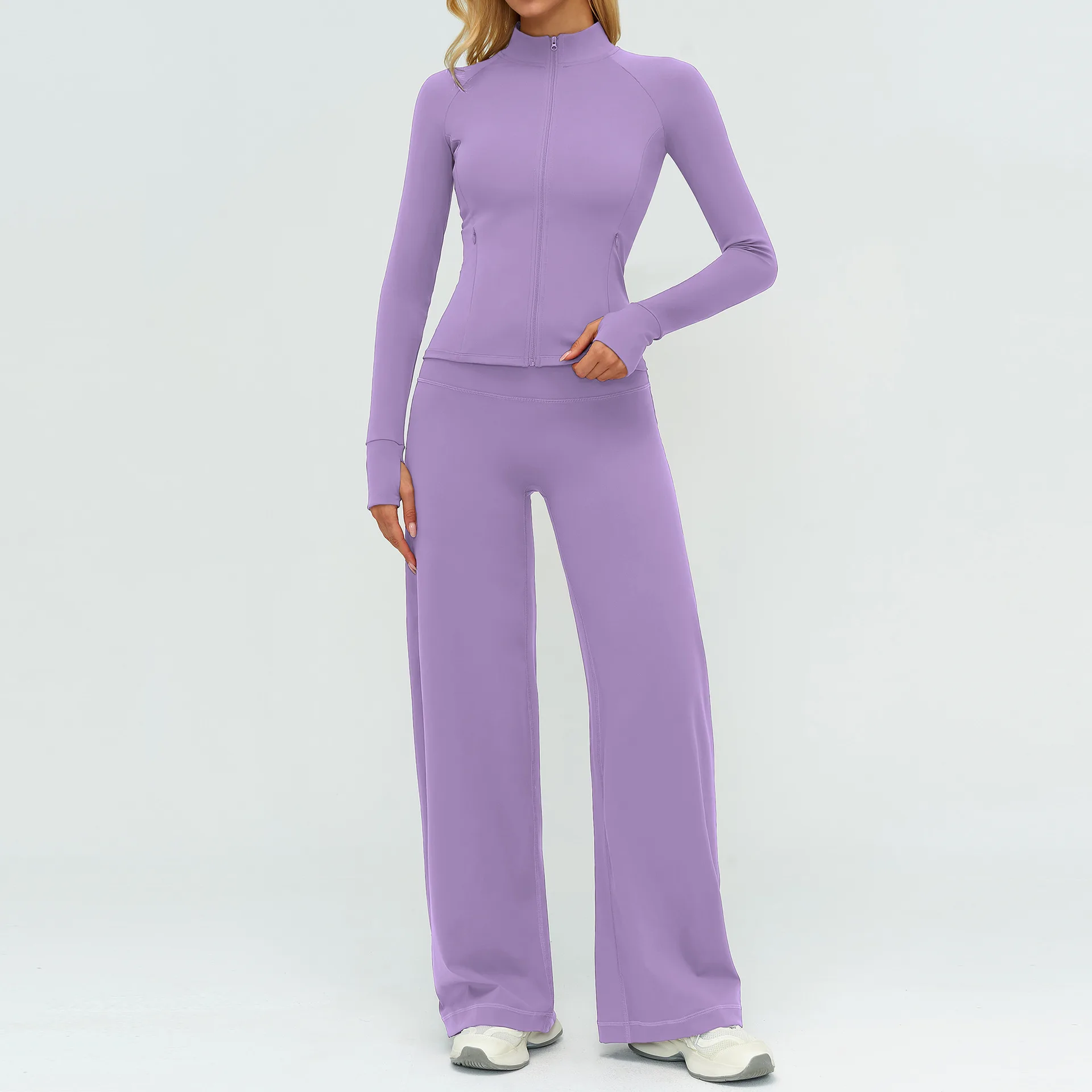 Border Breathable Solid Brushed Yoga Set Loose Casual Fashion Outdoor Sports Long Sleeve