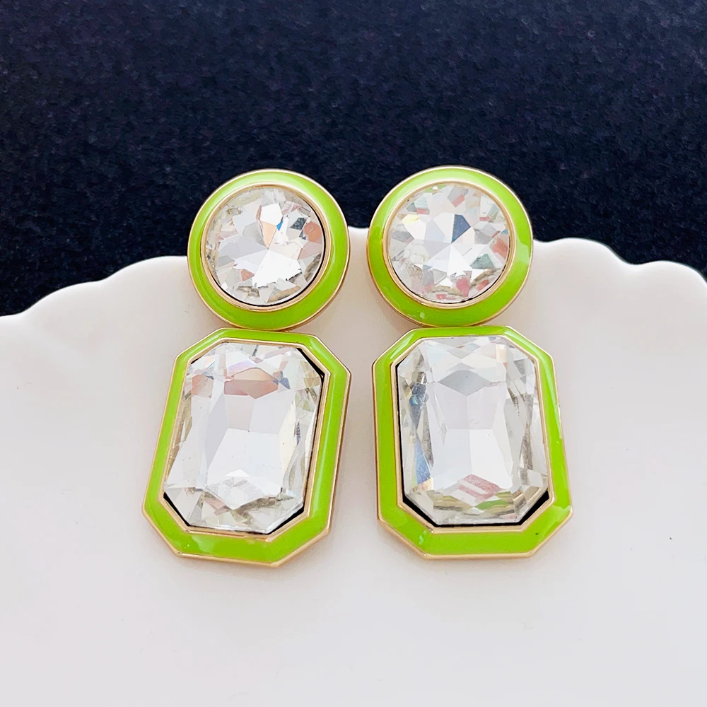product womens fashion jewelry wholesale crystal diamond colorful enamel drop gold plated stud earrings geometric classic style alloy-5