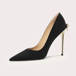 Black Satin Stiletto Heel Pumps for Women High Heels with Pointed Toe Slip-On Closure for All Seasons