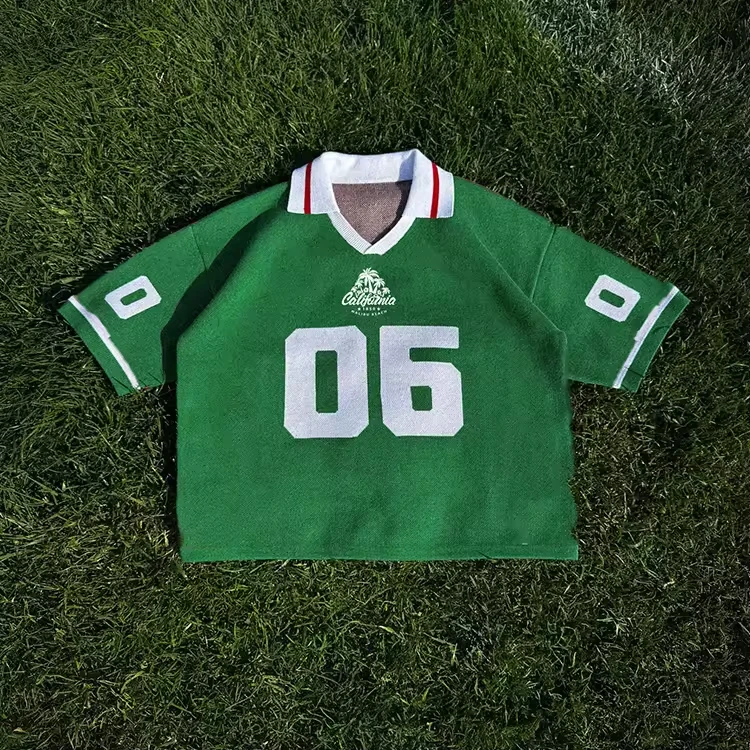 SALATI Custom Short Sleeve Knit Retro Football Letter Jersey Crochet Cotton Knitted Custom Hockey Jerseys T-Shirt gallery 6
