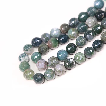 16mm Natural Moss Agate Faceted Round Beads Gemstone Beads for DIY Jewelry Making