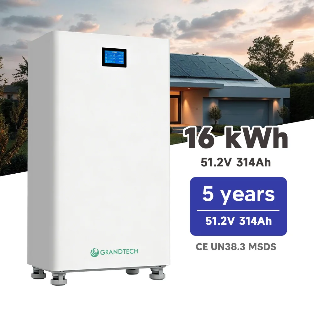 Grandtech, високопотужний літієвий акумулятор 16 кВт·год, 51,2 В, домашня система зберігання енергії (ESS) із розумною системою управління акумуляторами (BMS), стале енергозберігаюче рішення для побутових сонячних електростанцій, 16 кВт