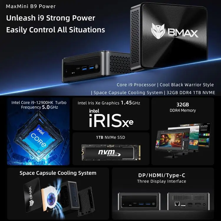 Bmax B9 ミニPC Core i9-12900H Amazon.com: Bmax B9 Power Mini PC, Intel Core i9-12900HK (14C/20T