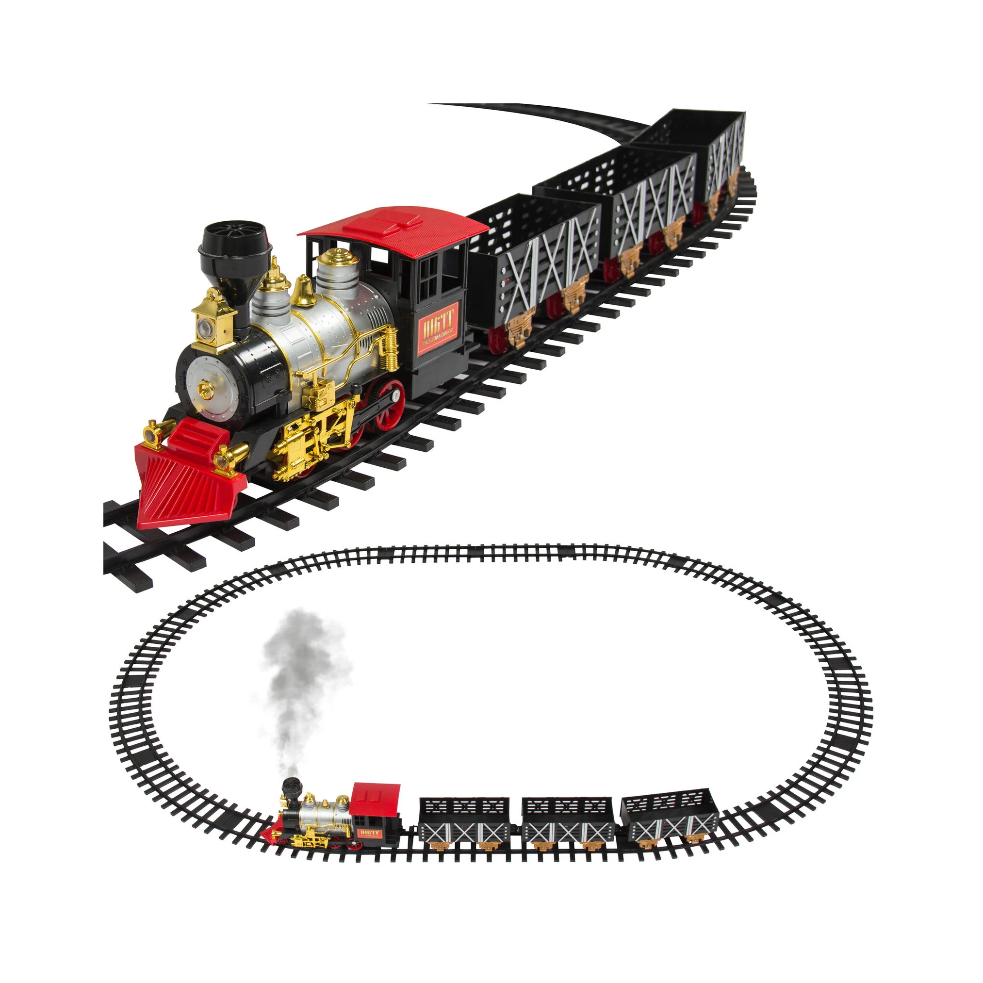 christmas train set with real smoke